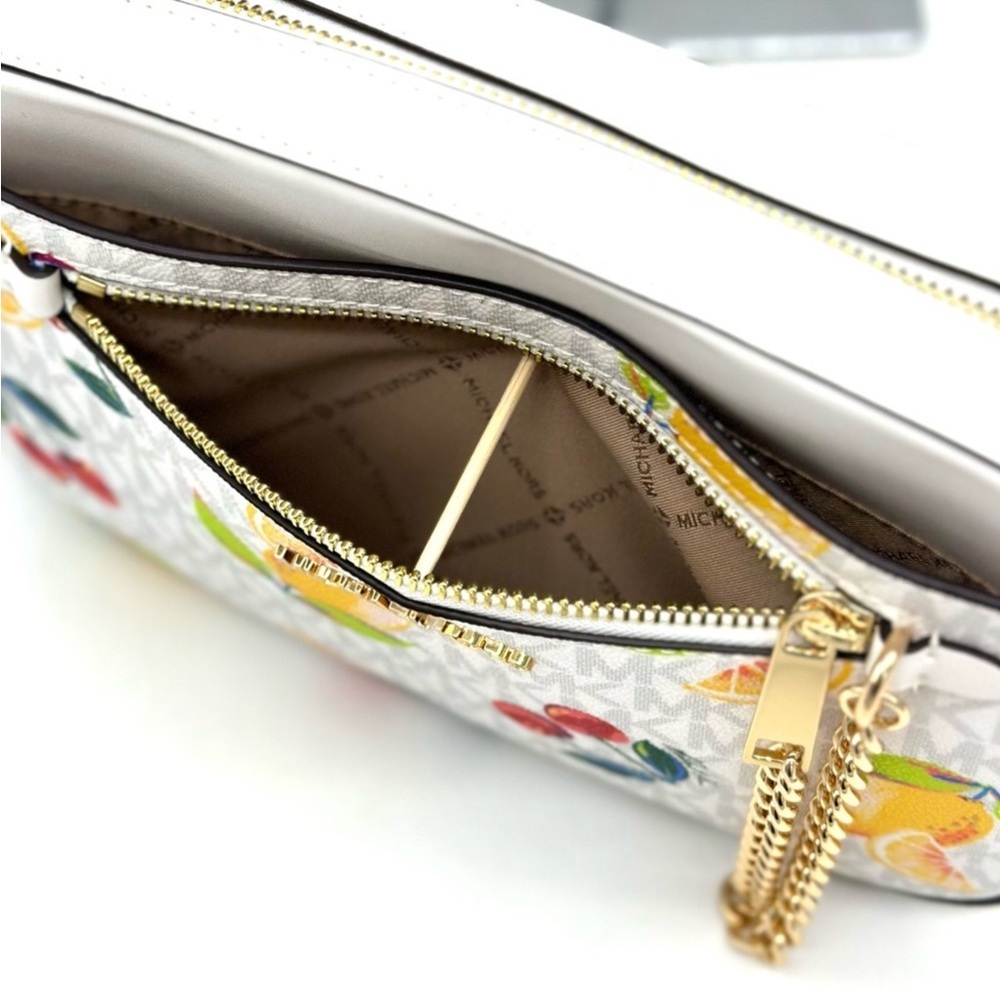 Michael Kors Large EW Zip Chain Xbody Crossbody Bag Optic White Multi - Picture 10 of 11